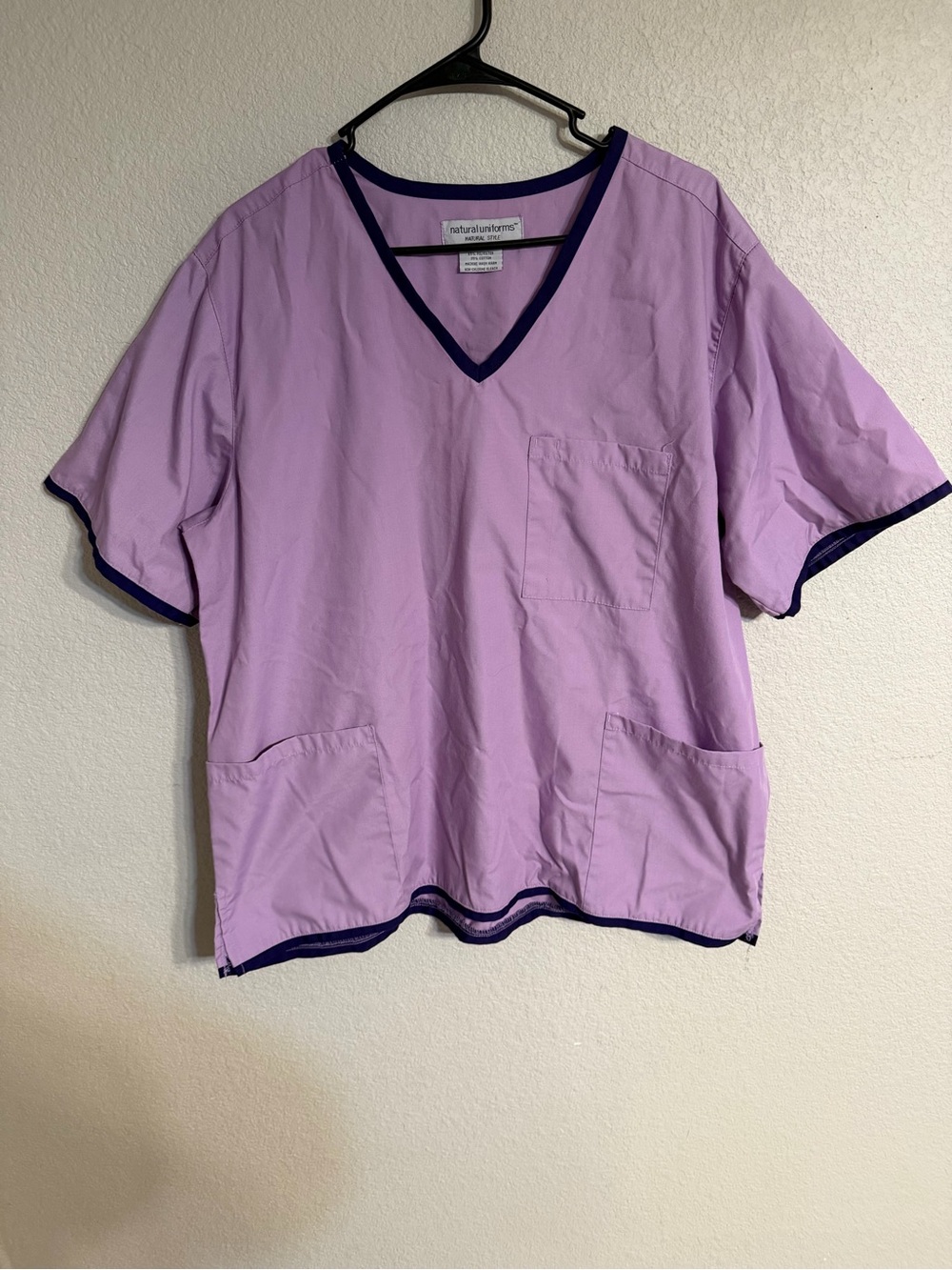 Natural Uniforms Lavender V-Neck Scrub Top with Navy Trim